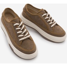 Marjin Kadın Sneaker Yüksek Taban Bağcıklı Spor Ayakkabı Kotnel Tütün Kahve Süet