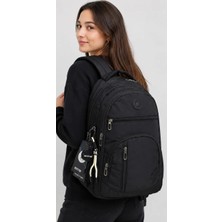 Bevitton Siyah Renk Su Geçirmez Kumaş Okul Çantası Unisex Siyah Okul Sırt Çantası 1700