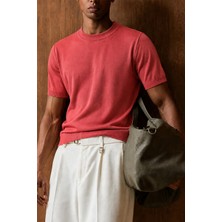 Tarz Cool Erkek Bisiklet Yaka Kısa Kollu Ince Triko Slim Fit Günlük Şık Triko T-Shirt