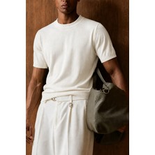 Tarz Cool Erkek Bisiklet Yaka Kısa Kollu Ince Triko Slim Fit Günlük Şık Triko T-Shirt