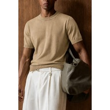 Tarz Cool Erkek Bisiklet Yaka Kısa Kollu Ince Triko Slim Fit Günlük Şık Triko T-Shirt