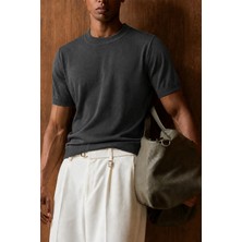 Tarz Cool Erkek Bisiklet Yaka Kısa Kollu Ince Triko Slim Fit Günlük Şık Triko T-Shirt
