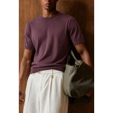 Tarz Cool Erkek Bisiklet Yaka Kısa Kollu Ince Triko Slim Fit Günlük Şık Triko T-Shirt