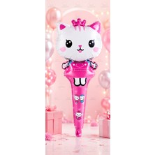 Parti Dükkanı Kedi Figürlü Folyo Balon 26X62 cm Pembe Beyaz Helyum Uyumlu El Çubuğu Balon Doğum Günü Baby Shower Parti Süsü