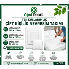 Ağol Tekstil Tek Kullanımlık Lastiksiz Çarşaflı Çift Kişilik Nevresim Takımı 4 Parça