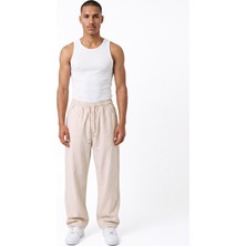Machinist Erkek Baggy Keten Pantolon Bej