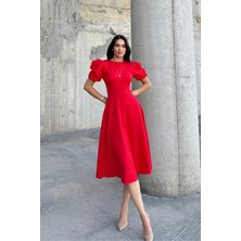Sindi Moda Manolya Karpuz Kol Midi Elbise