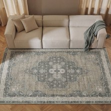 Cool Halı Private Xw Yeşil Gri Vintage Halı Klasik Soft Modern Makinede Yıkanabilir Şönil Eskitme Salon Halısı