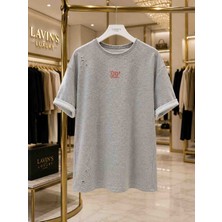 Lavin’s Luxury Urban Drift Oversize Gri Yırtık Detaylı Unisex Tişört – Tek Ebat