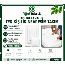 Ağol Tekstil Tek Kullanımlık Lastiksiz Çarşaflı Tek Kişilik Nevresim Takımı - 3 Parça