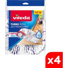 Vileda 4 Paket Turbo Deep Clean Yedek Paspas, Extra Pedli, Üçgen Başlık, Derinlemesine Temizlik