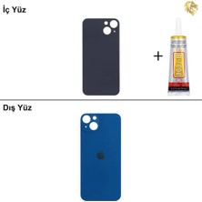 Arsking iPhone 13 Mini Mavi Arka Kapak Arka Cam Batarya Kapağı Lazer Kesim Kapak Pil Kapağı + B-7000 Yapıştırıcı
