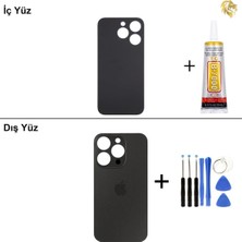 Arsking iPhone 15 Pro Siyah Arka Kapak Arka Cam Batarya Kapağı Lazer Kesim Kapak Pil Kapağı + B-7000 Yapıştırıcı + Tamir Seti