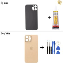 Arsking iPhone 12 Pro Altın Arka Kapak Arka Cam Batarya Kapağı Lazer Kesim Kapak Pil Kapağı + B-7000 Yapıştırıcı + Tamir Seti