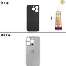Arsking iPhone 15 Pro Naturel Titanyum Arka Kapak Arka Cam Batarya Kapağı Lazer Kesim Kapak Pil Kapağı + B-7000 Yapıştırıcı