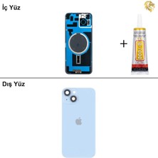 Arsking iPhone 14 Plus Mavi Arka Kapak Arka Cam Batarya Kapağı Lazer Kesim Kapak Pil Kapağı + B-7000 Yapıştırıcı