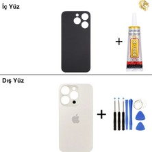 Arsking iPhone 15 Pro Beyaz Titanyum Arka Kapak Arka Cam Batarya Kapağı Lazer Kesim Kapak Pil Kapağı + B-7000 Yapıştırıcı + Tamir Seti
