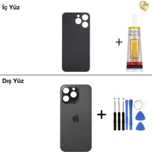Arsking 15 Pro Max Siyah Arka Kapak Arka Cam Batarya Kapağı Lazer Kesim Kapak Pil Kapağı + B-7000 Yapıştırıcı + Tamir Seti