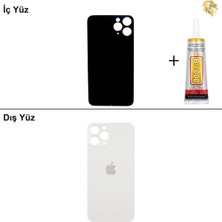 Arsking iPhone 11 Pro Gümüş Arka Kapak Arka Cam Batarya Kapağı Lazer Kesim Kapak Pil Kapağı + B-7000 Yapıştırıcı