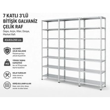 BölgeRaf 7 Katlı 3'lü Bitişik Galvaniz Çelik Raf - Depo, Arşiv, Kiler, Dosya, Market Rafı, Çok Amaçlı Raf 43X93X250 cm