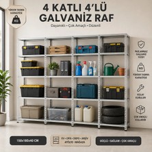 BölgeRaf 4 Katlı 4'lü Galvaniz Çelik Raf - Depo, Arşiv, Kiler, Dosya, Market Rafı, Mutfak Raf, Çok Amaçlı Raf 43X93X250 cm