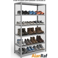 BölgeRaf 6 Katlı Galvaniz Tel Kafesli Çelik Ayakkabılık Rafı 31X75X150 cm Uzun Ömürlü