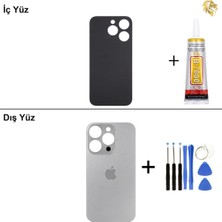 Arsking iPhone 15 Pro Naturel Titanyum Arka Kapak Arka Cam Batarya Kapağı Lazer Kesim Kapak Pil Kapağı + B-7000 Yapıştırıcı + Tamir Seti