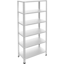 BölgeRaf 6 Katlı Galvaniz Çelik Raf - Depo, Arşiv, Kiler, Dosya, Market Rafı 43X93 CM-250 Cm-0.70 mm