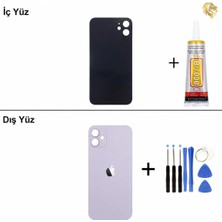 Arsking iPhone 11 Mor Arka Kapak Arka Cam Batarya Kapağı Lazer Kesim Kapak Pil Kapağı + B-7000 Yapıştırıcı + Tamir Seti