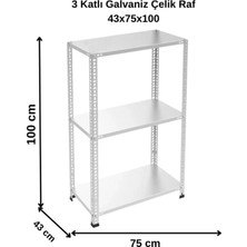 BölgeRaf 3 Katlı Galvaniz Çelik Raf - Depo, Arşiv, Kiler, Dosya, Market Rafı 43X75X100 cm