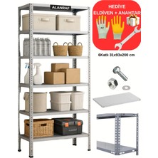 BölgeRaf Çelik Raf 6 Katlı 31X93X200 Dekoratif, Depo Rafı, Arşiv Rafı, Kiler Rafı Eldiven Hediye