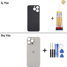 Arsking 15 Pro Max Titanyum Arka Kapak Arka Cam Batarya Kapağı Lazer Kesim Kapak Pil Kapağı + B-7000 Yapıştırıcı + Tamir Seti