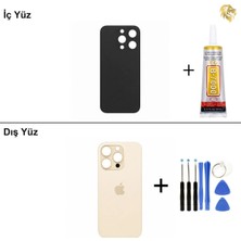 Arsking iPhone 14 Pro Altın Arka Kapak Arka Cam Batarya Kapağı Lazer Kesim Kapak Pil Kapağı + B-7000 Yapıştırıcı + Tamir Seti