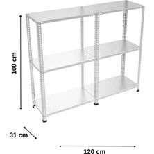 BölgeRaf 3 Katlı 2 Li Bitişik Çelik Raf 31X120X150 cm Galvaniz Raf Arşiv Rafı Depo Rafı Kiler Rafı