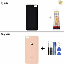 Arsking iPhone 8 Plus Altın Arka Kapak Arka Cam Batarya Kapağı Lazer Kesim Kapak Pil Kapağı + B-7000 Yapıştırıcı + Tamir Seti