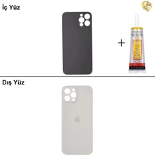Arsking iPhone 12 Pro Gümüş Arka Kapak Arka Cam Batarya Kapağı Lazer Kesim Kapak Pil Kapağı + B-7000 Yapıştırıcı