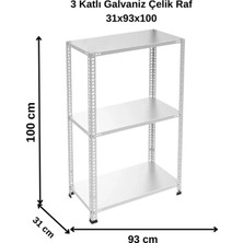 BölgeRaf 3 Katlı Galvaniz Çelik Raf - Depo, Arşiv, Kiler, Dosya, Market Rafı 31X93X100 cm