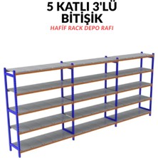 BölgeRaf 5 Katlı 3'lü Depo Rafı - 300-350 kg Taşıma Kapasiteli Hafif Rack Raf 40X120X200 cm