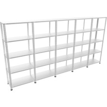 BölgeRaf 5 Katlı 5'li Galvaniz Çelik Raf - Depo, Arşiv, Kiler, Dosya, Market Rafı 31X93 CM-200 Cm-0.70 mm