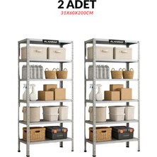 BölgeRaf Çelik Raf 6 Katlı 2'li 31X60X200 Raf Sistemi, Depo Rafı, Arşiv Rafı, Kiler Rafı, Çok Amaçlı Raf