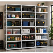 BölgeRaf 7 Katlı 3'lü Galvaniz Çelik Raf 43X75X250 cm Depo, Arşiv, Kiler, Dosya, Market Rafı