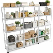 BölgeRaf 5 Katlı 3'lü Galvaniz Çelik Raf - Depo, Arşiv, Kiler, Dosya, Market Rafı 31X93 CM-200 Cm-0.70 mm
