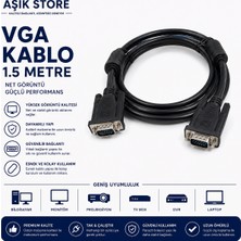 AŞIK STORE VGA Kablo 1.5 Metre Erkek Erkek Monitör Projeksiyon Bilgisayar Görüntü Aktarım Kablosu