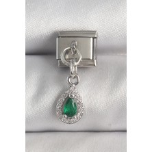 Mbb E-Ticaret Mey Ithalat® 316L Çelik Gümüş Renk Sallantı Yeşil Zirkon Taşlı Damla Model Nomination Charm