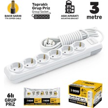 SGS3492 Grup Priz Topraklı Altılı 3 Metre, Uzatma Kablosu, Üçyol