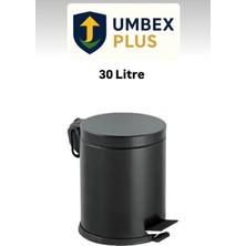Umbex Plus 30 Lt Siyah Krom Iç Kovalı Pedallı Çöp Kovası Amortisörlü(Yavaş Kapanır Kapak)