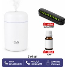 Qasul Araç Içi Mini Hava Nemlendirici  Ultrasonik Sessiz LED Işıklı  + Hediye Park Telefon Numaratörü + Hediye Koku