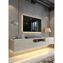 Online Fırsat Mutlu Ol Mutlu Kal Karnaval Ledli Duvara Monte Tv Sehpası 180 cm - Traverten - DM1006-8