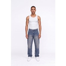 Machinist Erkek Dikiş Detaylı Baggy Jean Pantolon Mavi
