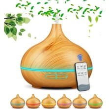 vooka 550 ml Ultrasonik Aroma Difüzörü Hava Nemlendirici Uzaktan Kumandalı 7 Renk LED Ahşap Desenli Buhar Makinesi